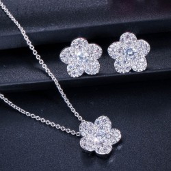 Flowers shaped jewellery set - necklace - earrings - cubic zirconiaJewellery Sets