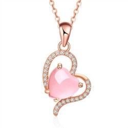 Elegant rose gold necklace - heart shaped pendant - crystals - pink opalNecklaces
