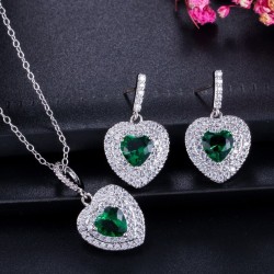 Luxurious silver jewellery set - heart shaped pendants - crystal - cubic zirconia - necklace - earringsJewellery Sets