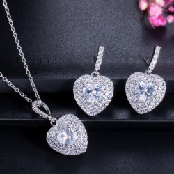 Luxurious silver jewellery set - heart shaped pendants - crystal - cubic zirconia - necklace - earringsJewellery Sets