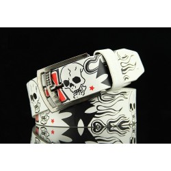 Fashionable leather belt - metal buckle - punk style - skull / skeleton pattern - unisexBelts