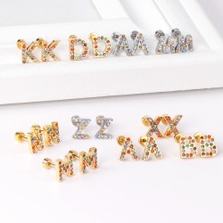 Elegant small stud earrings - with colorful rhinestones - alphabet lettersEarrings