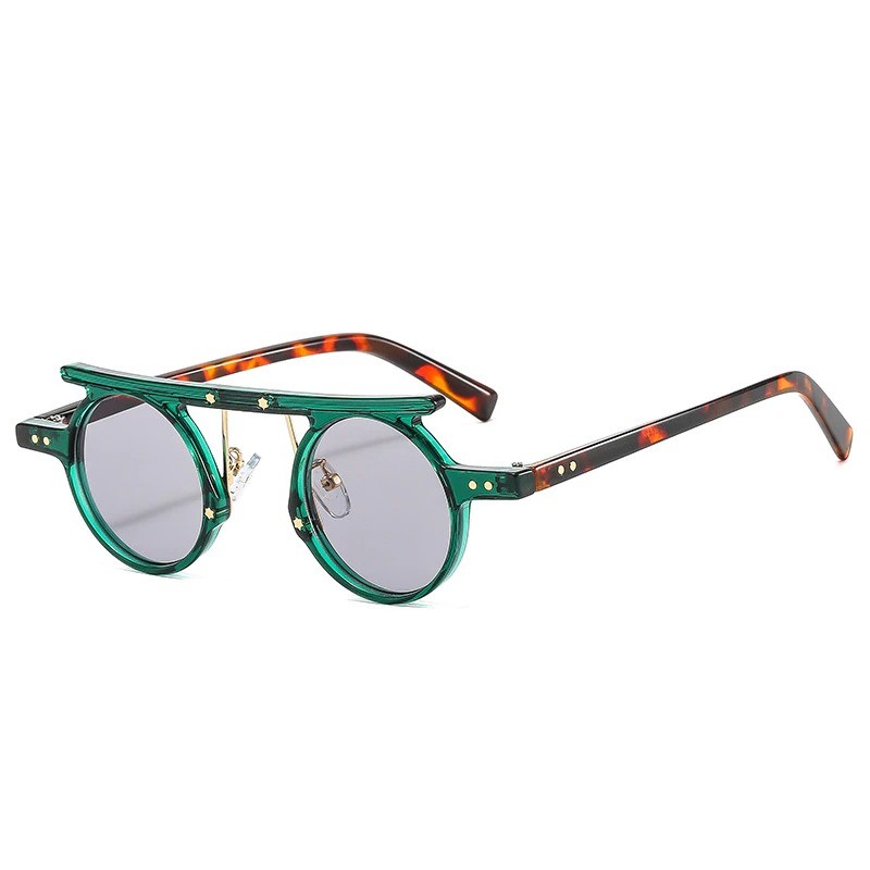 Fashionable small round sunglasses - gradient lens - double color - rivets - UV400Sunglasses