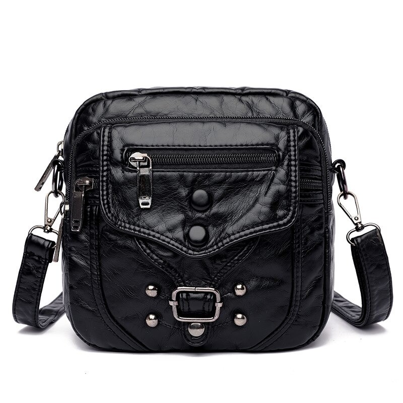 Small shoulder / waist bag - leather - rivets - zippersBags