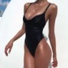 Sexy one-piece swimsuit - ribbed - deep neckline - with push upBeachwear