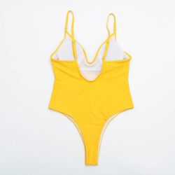 Sexy one-piece swimsuit - ribbed - deep neckline - with push upBeachwear