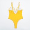 Sexy one-piece swimsuit - ribbed - deep neckline - with push upBeachwear