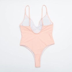 Sexy one-piece swimsuit - ribbed - deep neckline - with push upBeachwear