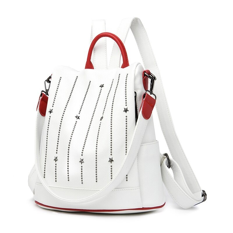 Fashionable backpack - anti-theft - leather - rivets stars - large capacityBackpacks