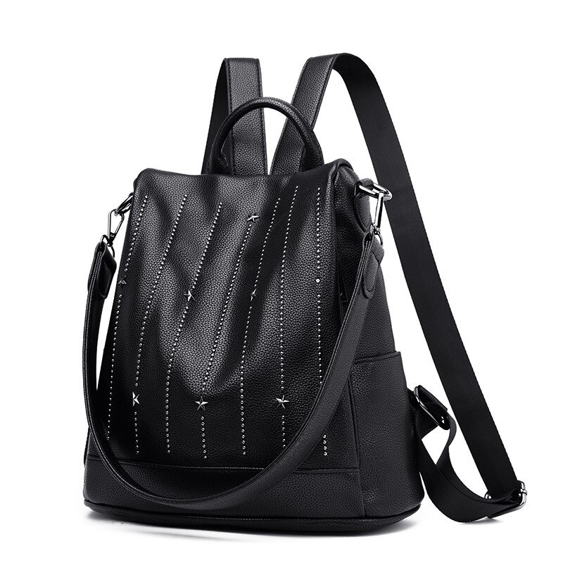 Fashionable backpack - anti-theft - leather - rivets stars - large capacityBackpacks