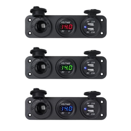 Car charger - socket with dual USB - cigarette lighter / Voltage meter - digital LED displaySwitches