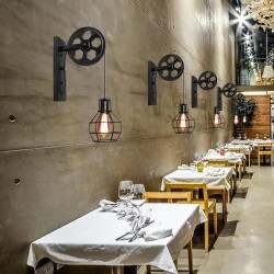 Retro pulley wall light - wooden lampWall lights