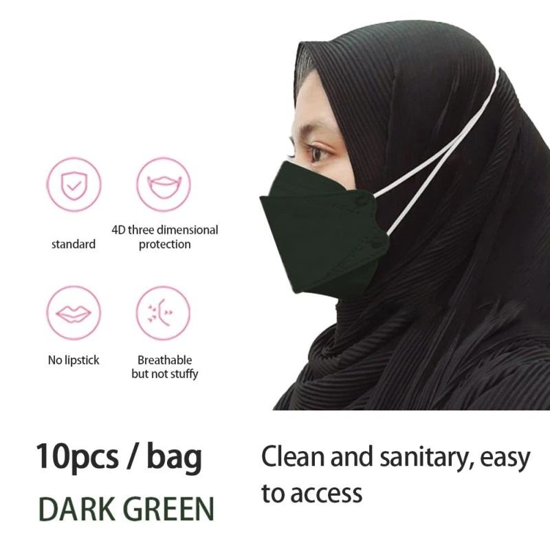 Protective face mask - 4-layer - disposable - anti-dust - anti-bacterial - cross loops - fish shape - 10 piecesMouth masks