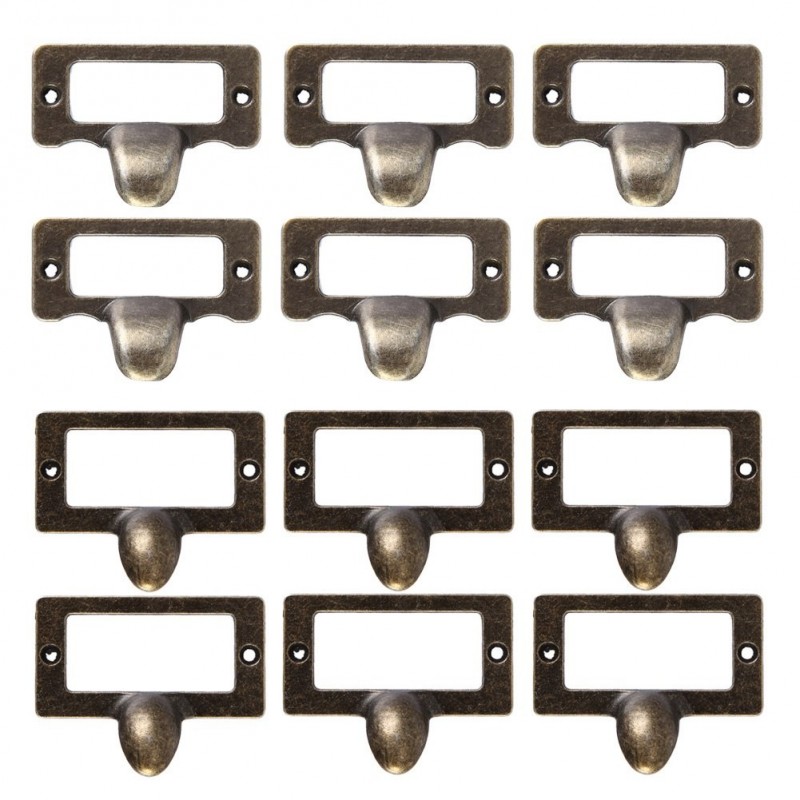 Furniture handles - label frame - drawer - cabinet - antique brass - 6 piecesFurniture