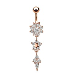 Belly button ring - piercing - double round cubic zirconia - 316L surgical steel - goldPiercings