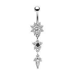 Belly button ring - piercing - double round cubic zirconia - 316L surgical steel - silverPiercings
