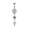 Belly button ring - piercing - double round cubic zirconia - 316L surgical steel - silverPiercings