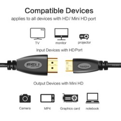 Mini HDMI to HDMI cable - 1080P - high speed - gold plated connectorCables