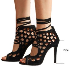 Sexy high heel sandals - lace-up - ankle length - cut-out holesHigh heels