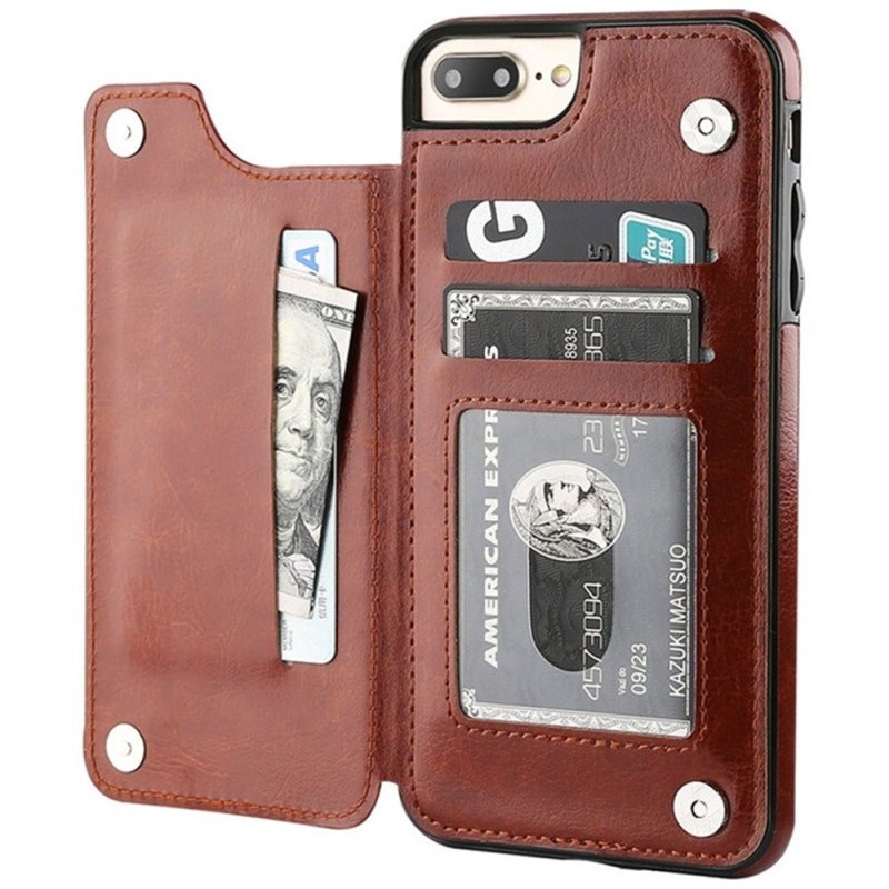 Retro card holder - phone cover case - leather flip cover - mini wallet - for iPhone - brownProtection Retro card holder - phone cover case - leather flip cover - mini wallet - for iPhone - brownProtection