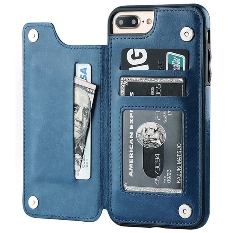 Retro card holder - phone cover case - leather flip cover - mini wallet - for iPhone - blueProtection Retro card holder - phone cover case - leather flip cover - mini wallet - for iPhone - blueProtection