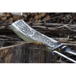 9.3 inch chopping knife - kitchen - hunting - wood cutter - handmade forged steel - tiger designSteel