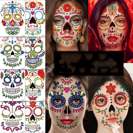 Halloween tattoo - temporary waterproof sticker - colorful dead skullHalloween & Party