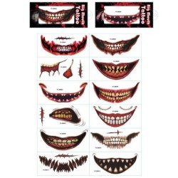 Temporary Halloween tattoo - waterproof sticker - clown mouth - 12 piecesStickers