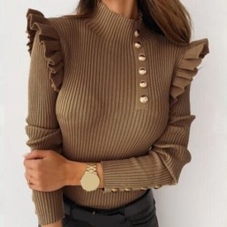 Long sleeve turtleneck - ribbed sweater - buttons / rufflesHoodies & Jumpers
