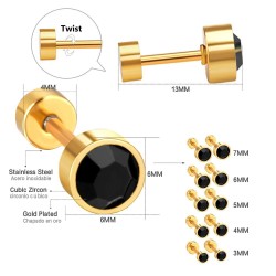 Stainless steel stud earrings - with cubic zirconia - twistable endEarrings