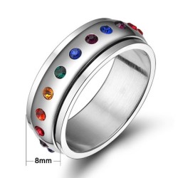 Rotating silver ring - rainbow crystal stones - stainless steelRings