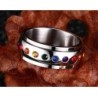Rotating silver ring - rainbow crystal stones - stainless steelRings