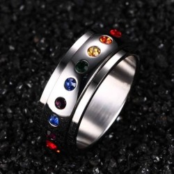 Rotating silver ring - rainbow crystal stones - stainless steelRings