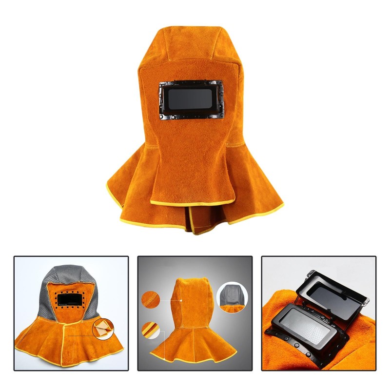 Leather welding hood - helmet - with neck / shoulder drapeHelmets