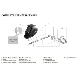 Welding helmet - auto darkening - solar battery operated - MIG TIG - DIN 4 - DIN 16 - red eagleHelmets