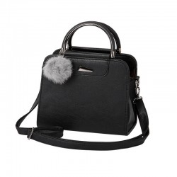 Vintage handbag - with shoulder strap - fur pom pom - leatherHandbags