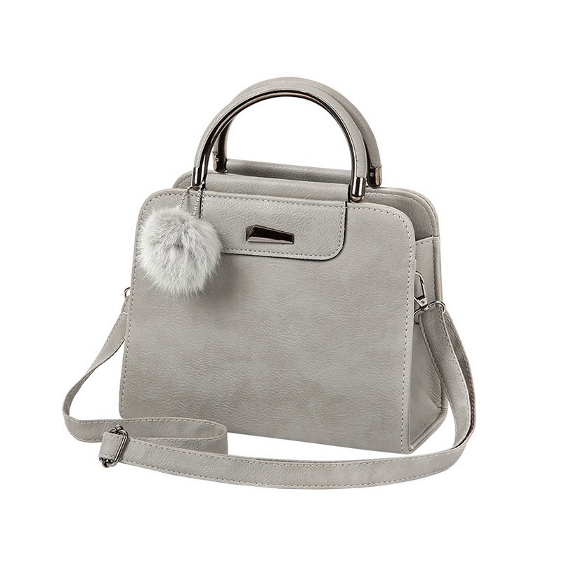 Vintage handbag - with shoulder strap - fur pom pom - leatherHandbags