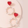 Red heart earrings - round pearl pendantEarrings