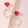 Red heart earrings - round pearl pendantEarrings