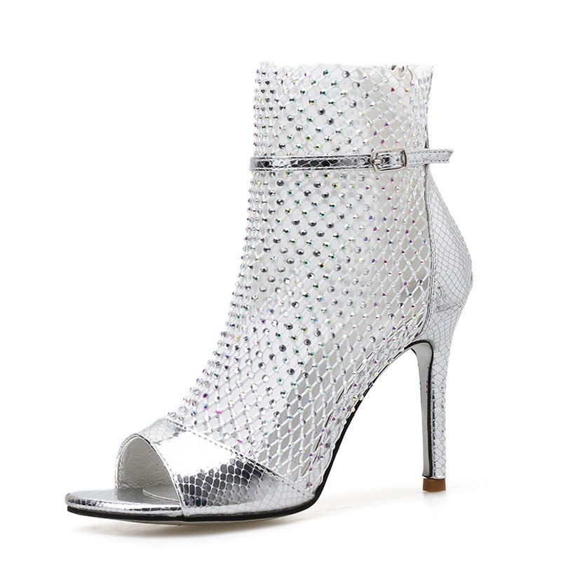 Sexy high heel sandals - glitter air mesh - with zipper - ankle lengthSandals