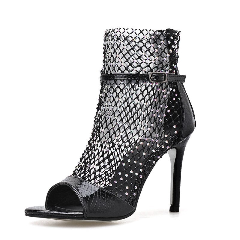 Sexy high heel sandals - glitter air mesh - with zipper - ankle lengthSandals