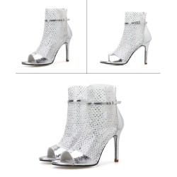 Sexy high heel sandals - glitter air mesh - with zipper - ankle lengthSandals