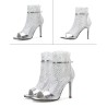 Sexy high heel sandals - glitter air mesh - with zipper - ankle lengthSandals