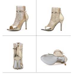 Sexy high heel sandals - glitter air mesh - with zipper - ankle lengthSandals
