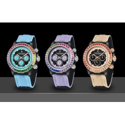 PAGANI DESIGN - mechanical / automatic watch - rainbow bezel - waterproof - leather / nylon strapWatches
