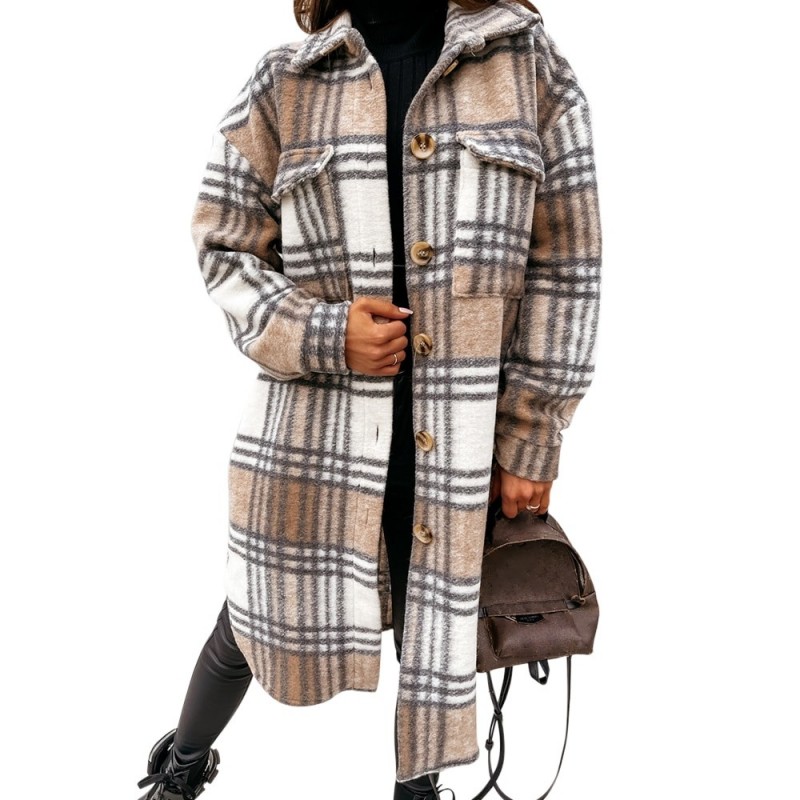 Fashionable plaid coat - with buttons / turn down collarJackets