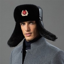 Men's bomber hat - black Russian ushanka - with earflaps - fur / leatherHats & Caps