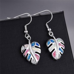 Silver dangle leaves earrings - colorful crystal opalEarrings