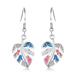 Silver dangle leaves earrings - colorful crystal opalEarrings