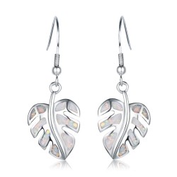 Silver dangle leaves earrings - colorful crystal opalEarrings